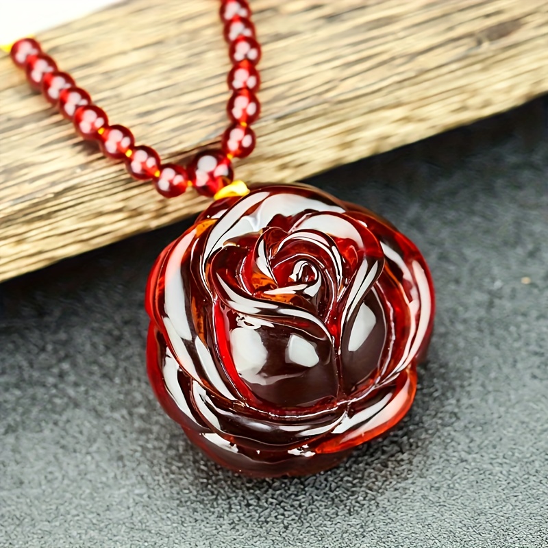 Elegant Bohemian Rose Pendant Necklace in Amber Hue